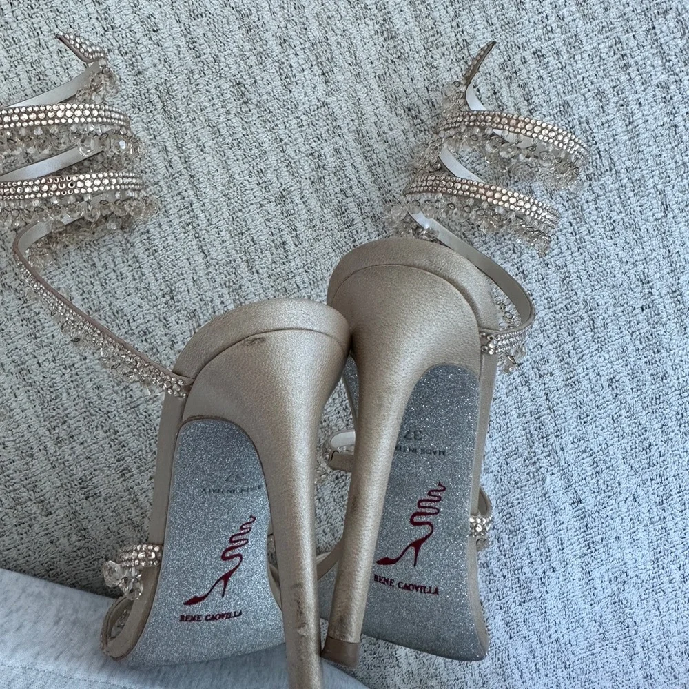 Rene Caovilla- Chandelier Embellished Leather Wrap Sandals - Picture 9 of 11